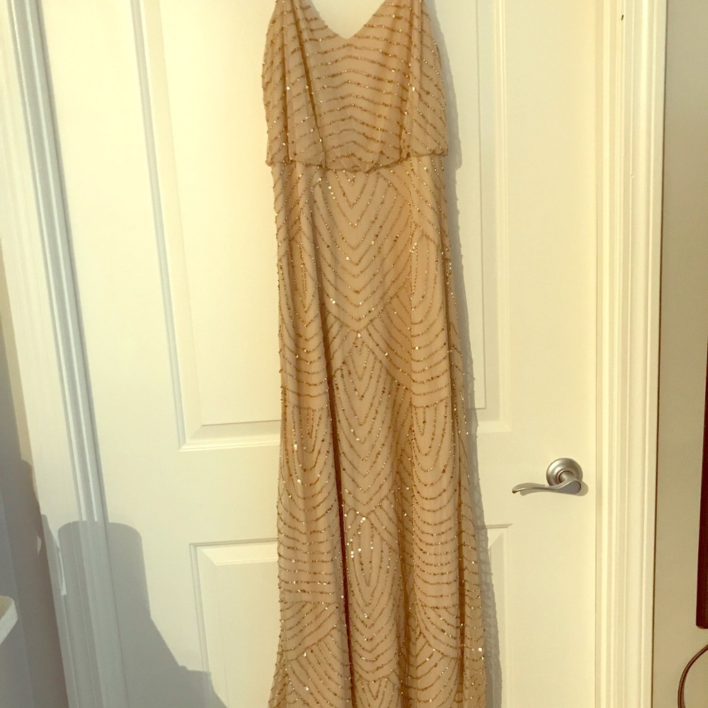 Adrianna Papell embellished beaded champagne dress